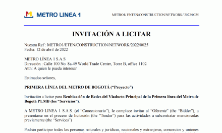 Invitación para el proceso de “Reubicación de Redes del Viaducto Principal de la Primera línea del Metro de Bogotá PLMB”
