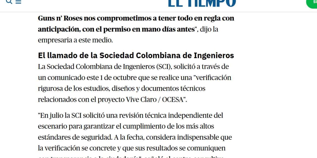 El llamado de la Sociedad Colombiana de Ingenieros